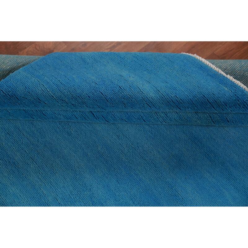Hand Knotted Oriental 100% Wool Carpet Modern Solid Navy Blue & Blues Gabbeh Area Rug - 10' 4'' X 7' 1''