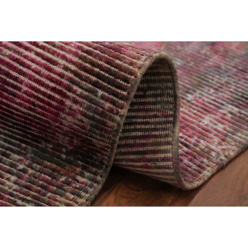 Hand Knotted Oriental Viscose Silk Carpet Modern Abstract Pink Abstract Area Rug - 7' 5'' X 5' 6''
