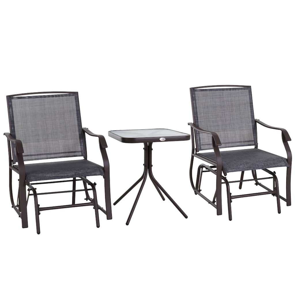 3 Piece Outdoor Glider Chair with Coffee Table Bistro Set, 2 Patio Rocking Swing Chairs