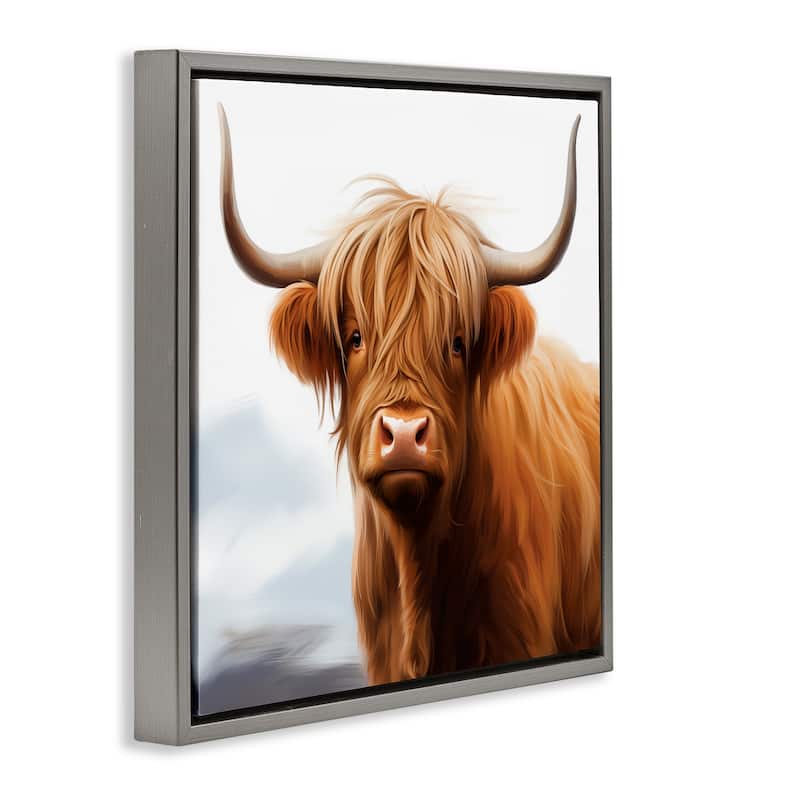 Stupell Long Horn Highland Cow Portrait Framed Floater Canvas Wall Art Design By Heidi Kuntz