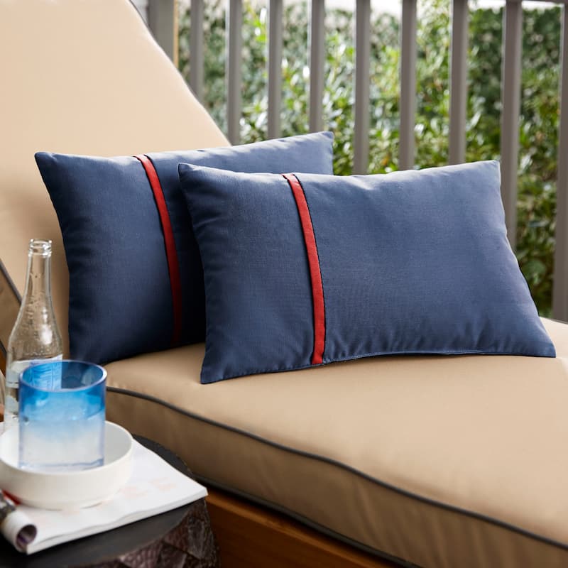 Sorra Home Sunbrella Outdoor Single Petite Flange Pillow Set of 2 - Sunbrella - Canvas Navy/Canvas Jockey Red - 12 in H x 24 in W x 6 in D