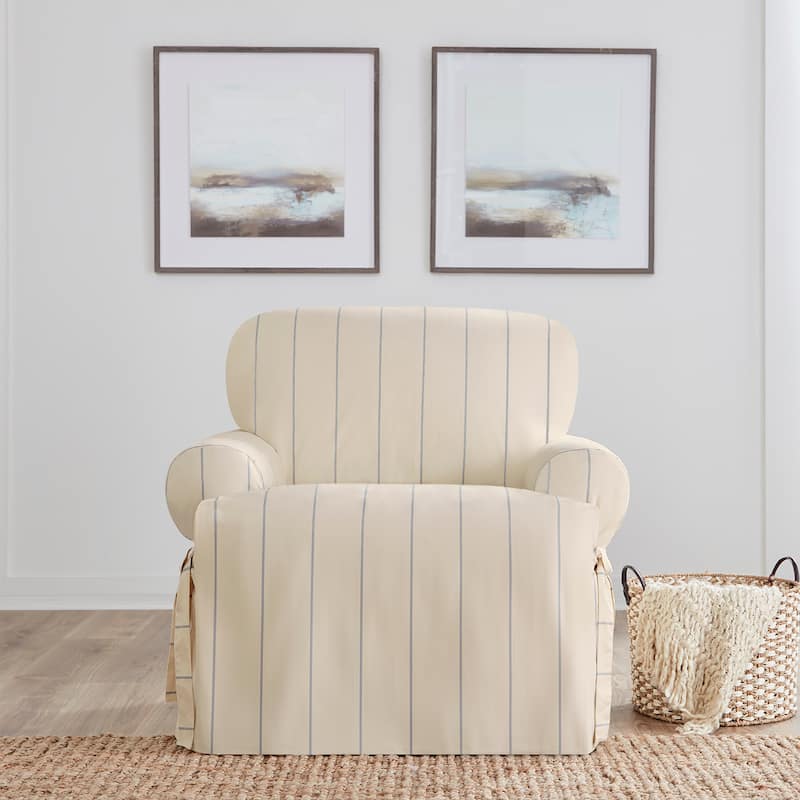 SureFit Heavyweight Cotton Duck One-Piece T-Cushion Chair Slipcover with Seat Elastic