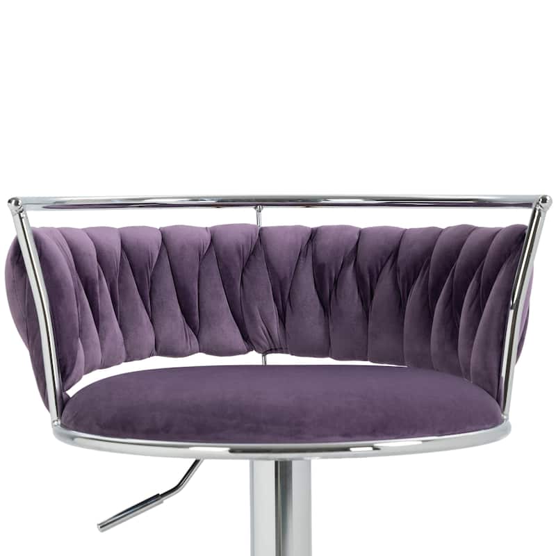 Velvet Upholstered Adjustable Bar Stool Swivel Counter Chair Set of 2