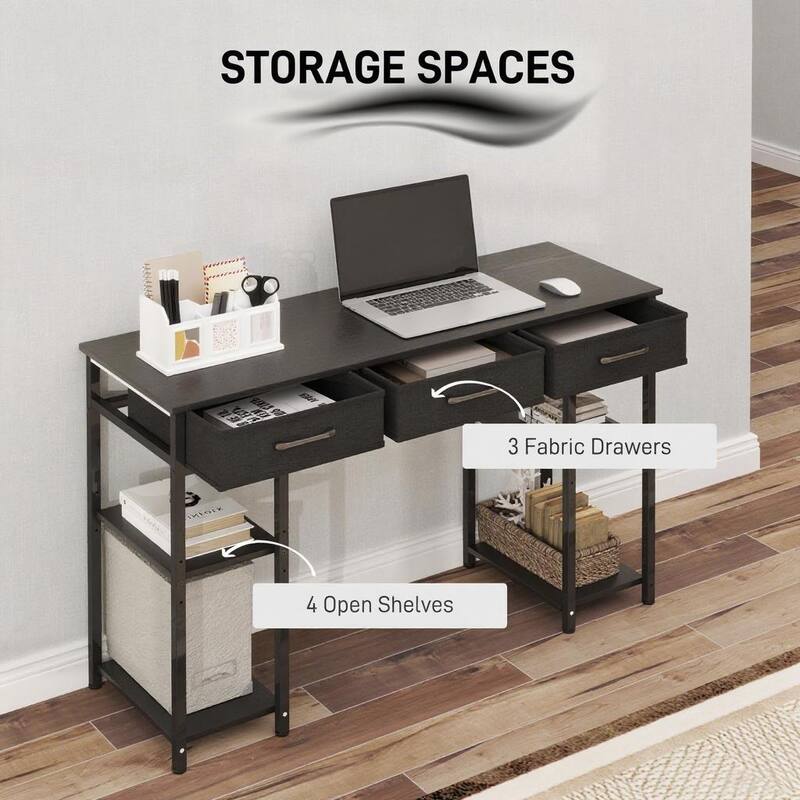 Writing Desk,Small Computer Desk with Fabric Drawers, Home Office Desk with Adjustable Shelves