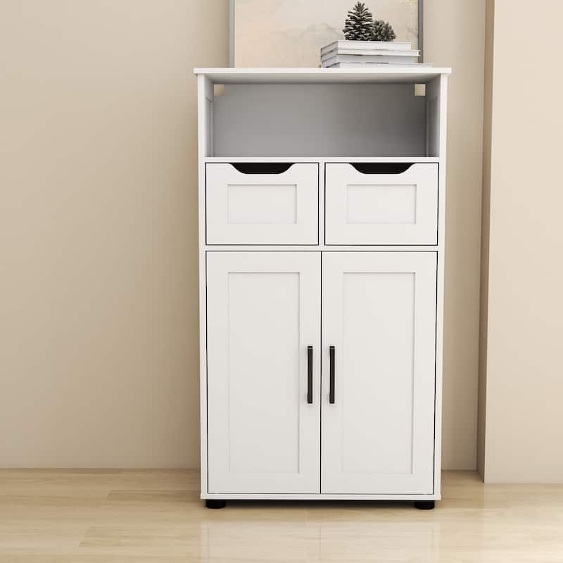 GDFStudio - Olivia Elegant Farmhouse Double-Door Storage Cabinet with Adjustable Shelves - Particle Board - White - Particle Board