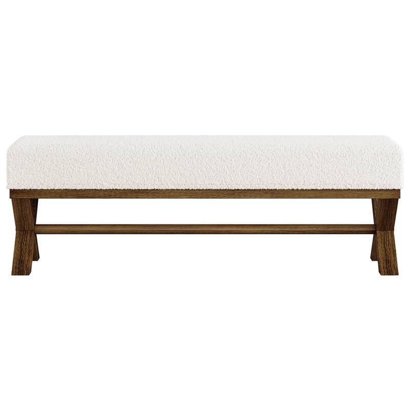 51.18" Solid Wood Upholstered Dining Bench, Faux Shearling Padded Seat Kitchen Stool Dining Seat for Dining Room Living Room