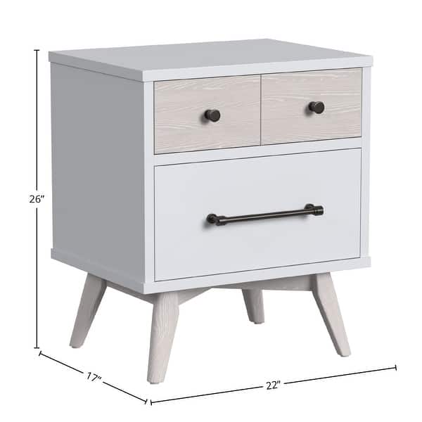 Rowan 2-Drawer Modern Wood Nightstand, Ash Linen White