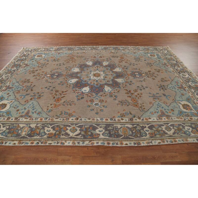 Brown Tabriz Persian Vintage Area Rug Handmade Wool Carpet - 8'3"x 11'3"