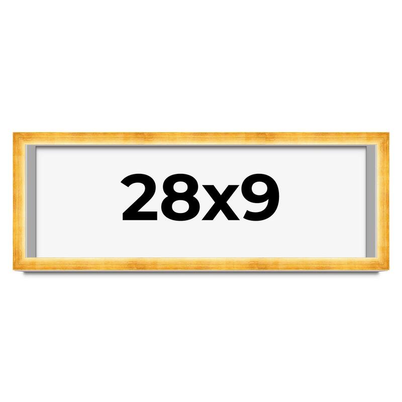 28x9 Shadow Box Frame Gold | 1.625 Inches Deep Real Wood Traditional