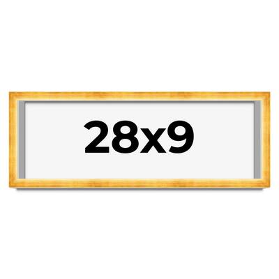28x9 Shadow Box Frame Gold | 1.625 Inches Deep Real Wood Traditional