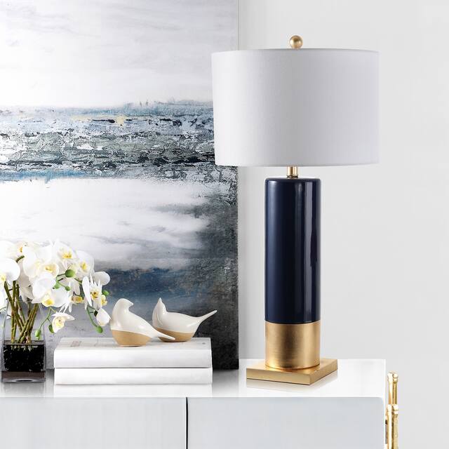 SAFAVIEH Lighting 31-inch Dolce Navy/ Gold Table Lamp (Set of 2) - 15"x15"x31"