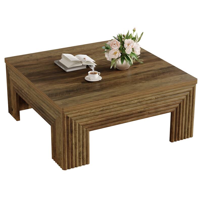 39.4" Square Coffee Table for Living Room, Farmhouse Wood Center Table - 39.4" D x 39.4" W x 17.72" H