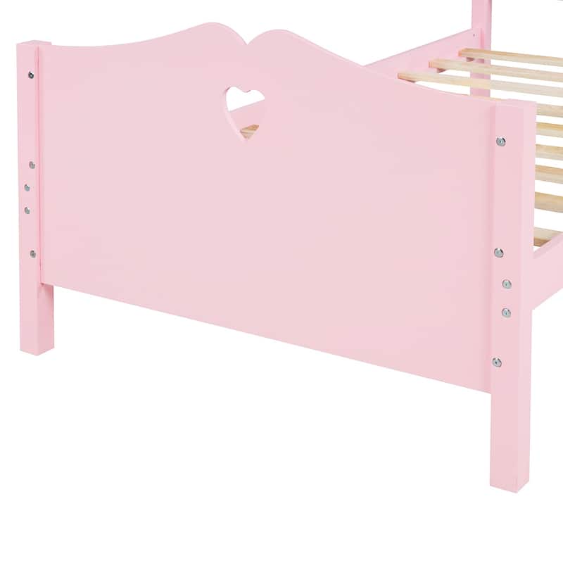 Pink Twin Wood Platform Bed with Headboard and Footboard