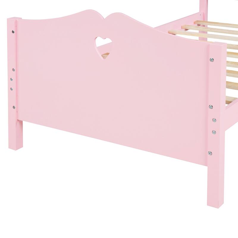 Pink Wood Twin Platform Bed with Headboard, Footboard, and Slat Support - Minimalist Design, Sturdy Pine Frame, 10 Slats