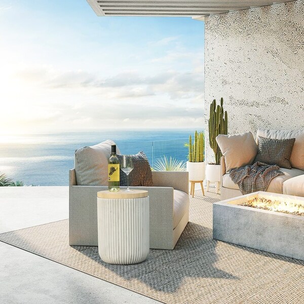 LuxenHome Gray Cement Indoor Outdoor Side Table with Storage
