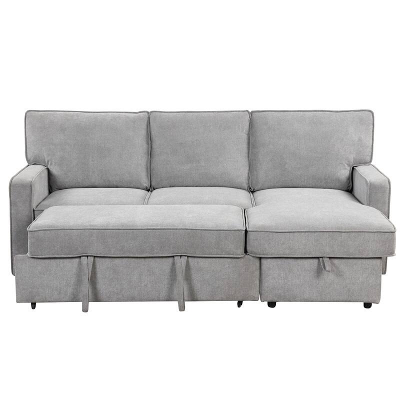 Upholstery Sleeper Sectional Sofa with Storage and 2 Cup Holder, Modern Corner Sectional with Pull-Out Sleeper and USB port