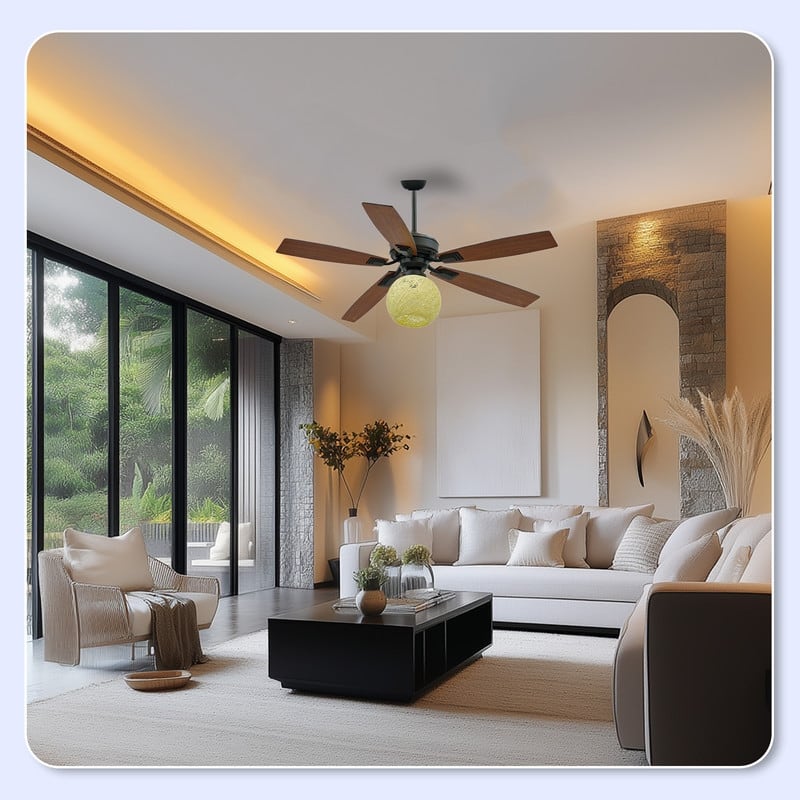 52 Inch Ceiling Fans with Lights and Remote, Reversible Airflow, Noiseless for Bedroom, Living Room, Indoor/Outdoor Use