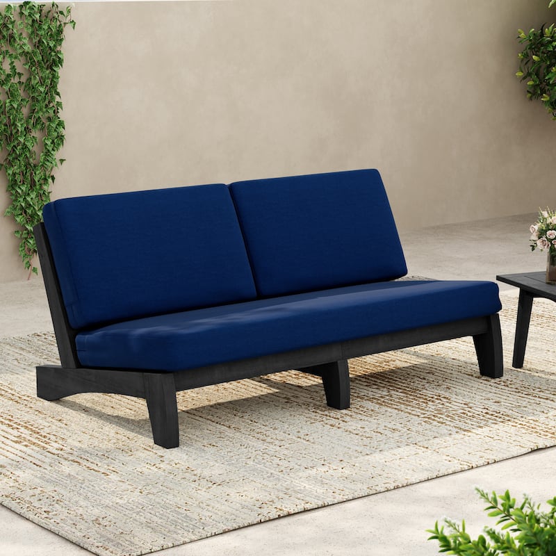 64'' Outdoor Patio Sofa - Navy - Black Wood