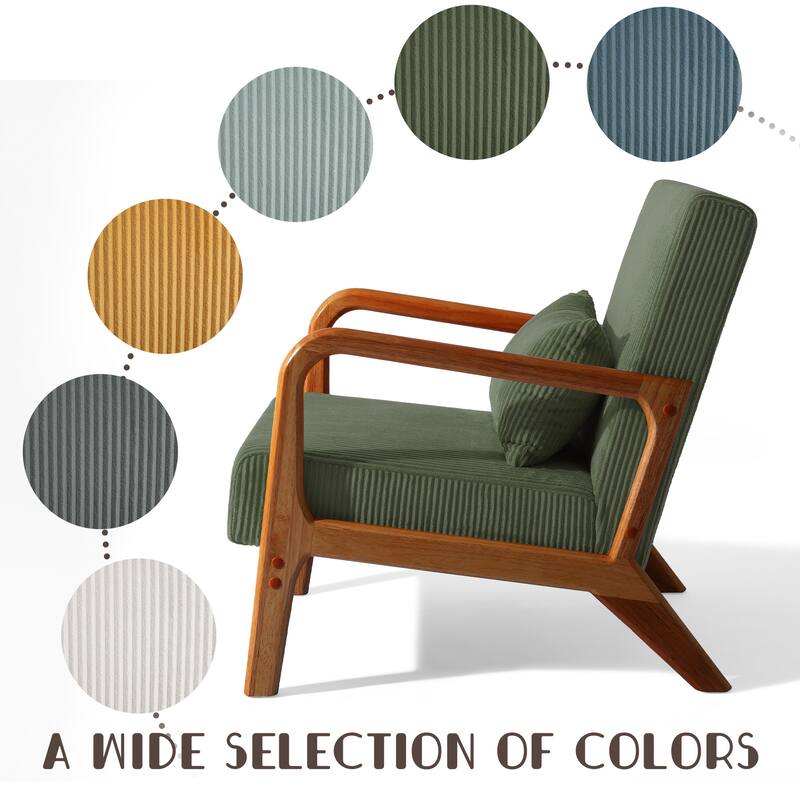 Uixe Mid Century Solid Wood Upholstered Corduroy Accent Chair