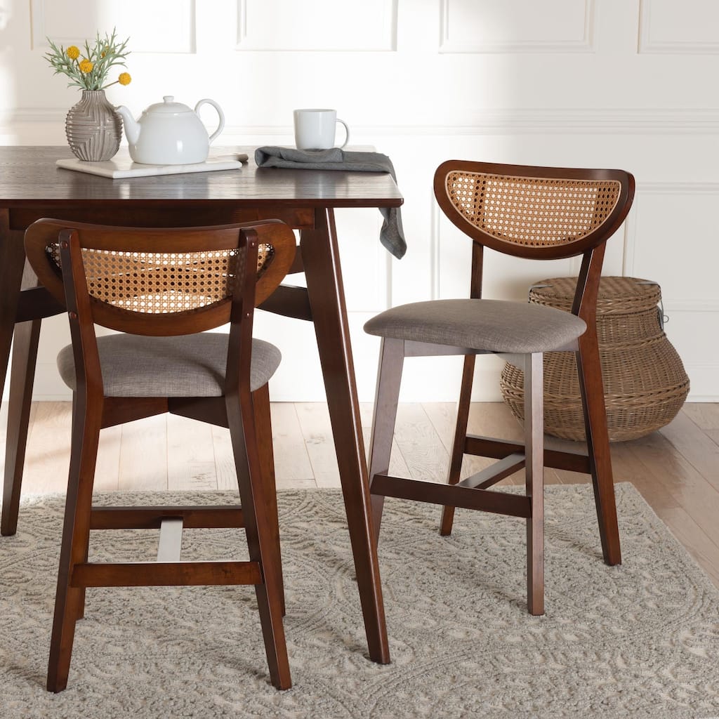 Dannell Mid-Century Modern Fabric and Wood 2-Piece Counter Stool Set