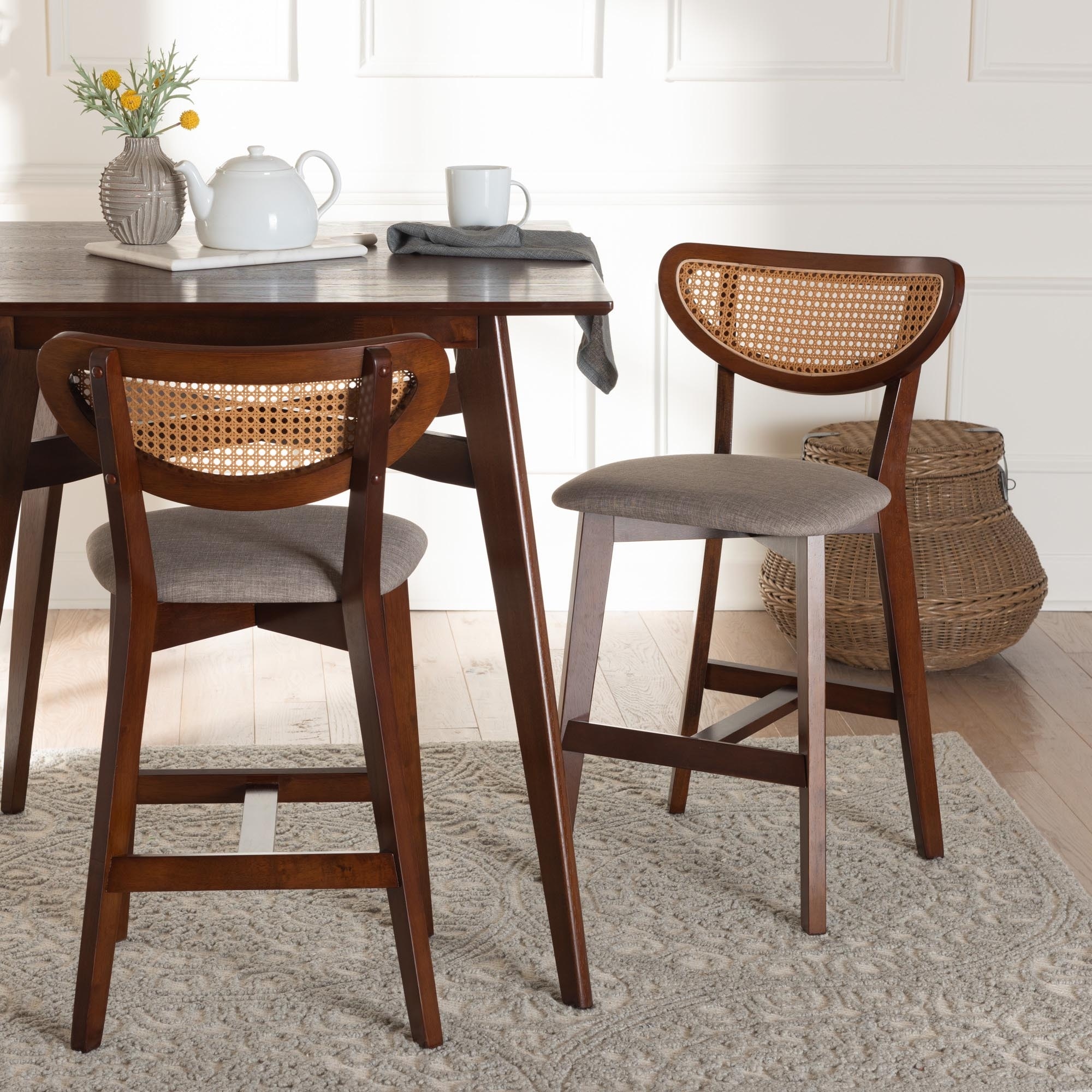 Dannell Mid-Century Modern Fabric and Wood 2-Piece Counter Stool Set