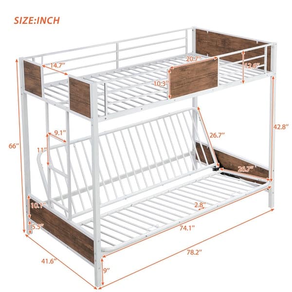 TwinoverFuton Metal Bunk Bed Functional Sofalike Daybed Frame with