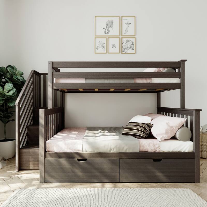 Max and Lily Twin over Full Staircase Bunk Bed with Storage Drawers