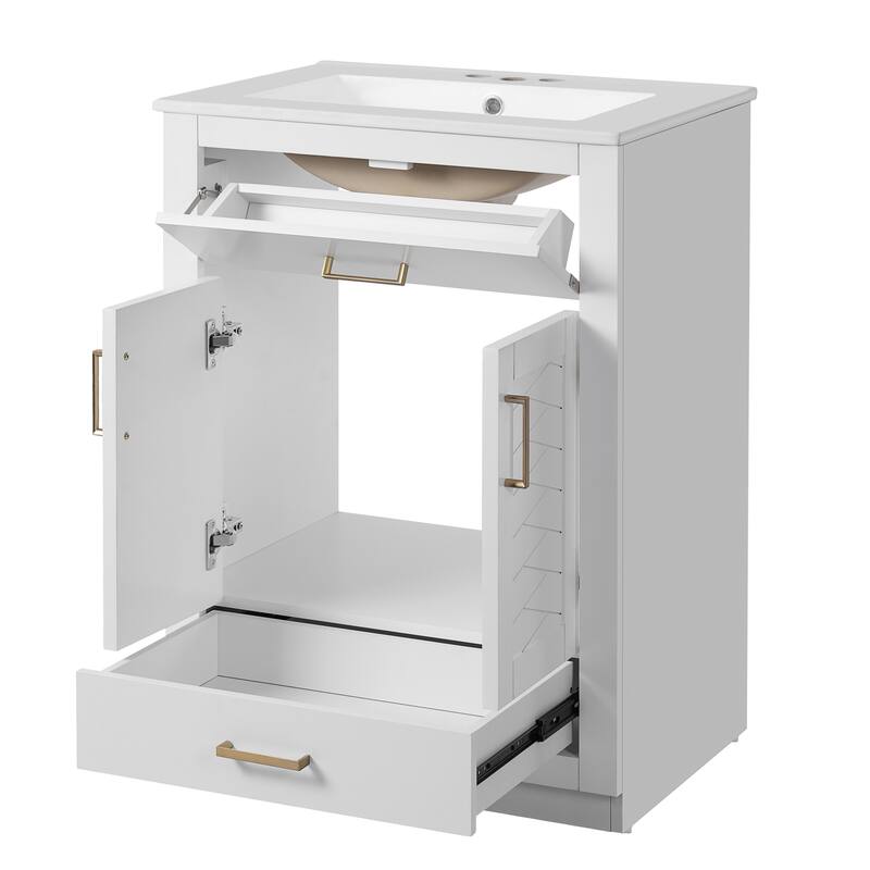 24'' Freestanding Bathroom Vanity with White Integrated Ceramic Sink - 24'' x 18.3'' x 34.5''