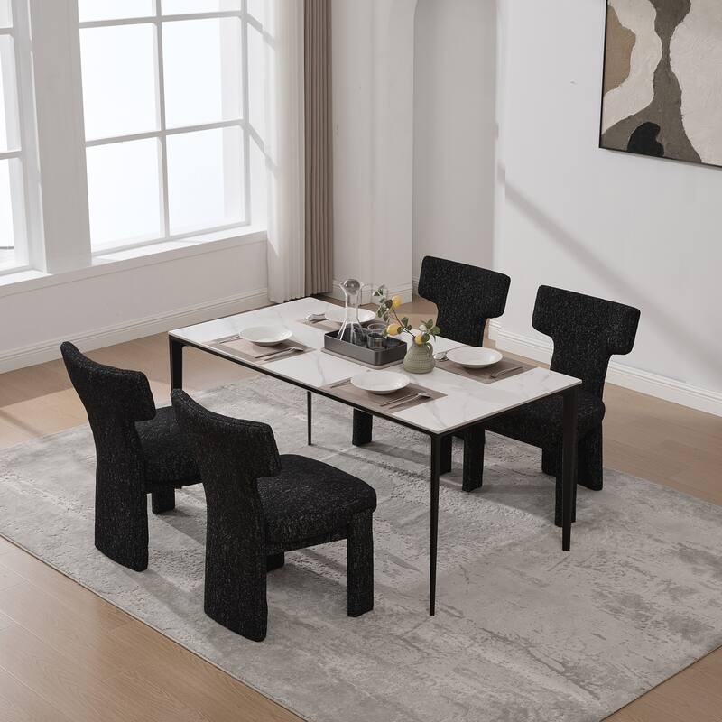 Modern Upholstered Chenille Dining Chair Set, Armless Kitchen Side Chairs Curved Back Accent Chairs w/ Wood Legs for Living Room