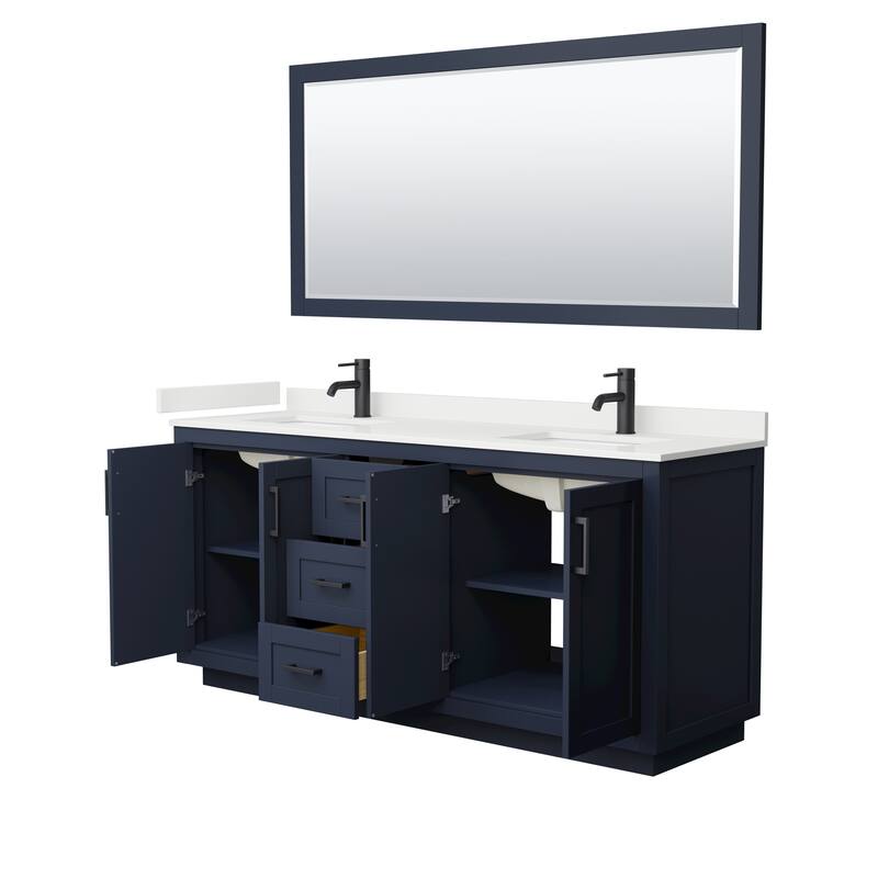 Miranda 72-inch Double Vanity, Quartz Top, 70-inch Mirror