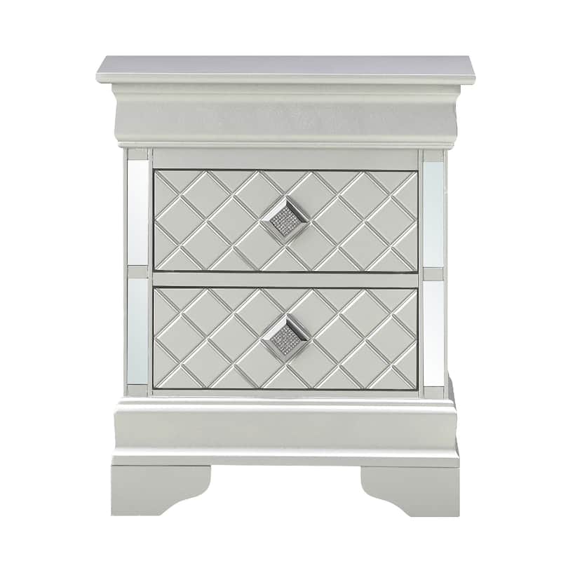 2-Drawer Mirrored Nightstand - 24" - Silver