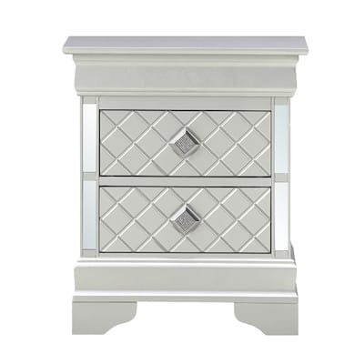 2-Drawer Mirrored Nightstand - 24" - Silver
