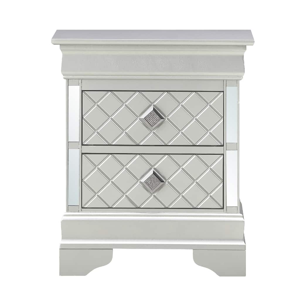 2-Drawer Mirrored Nightstand - 24" - Silver
