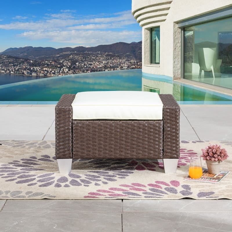Patio Festival Outdoor Wicker Ottoman with Cushion