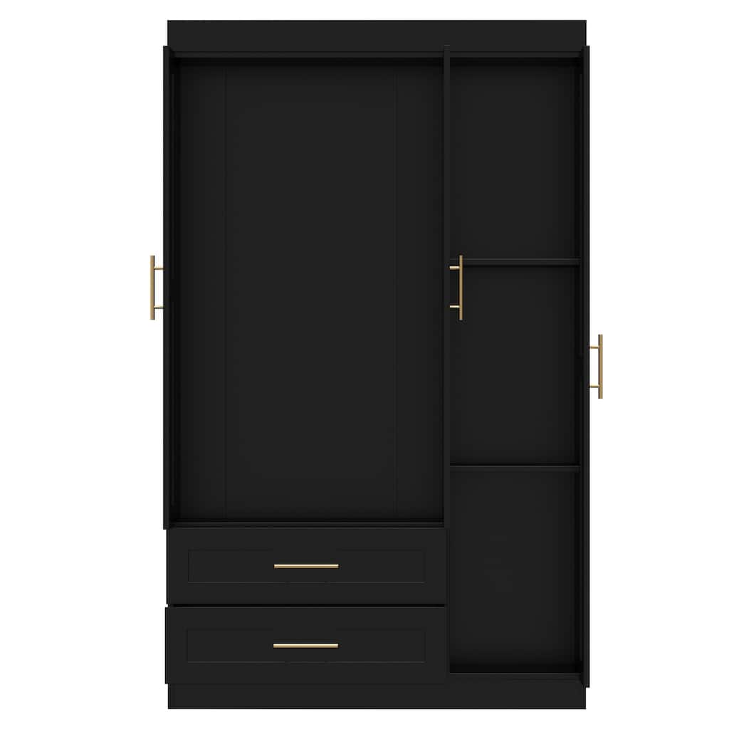 Classic Three-Door Wardrobe,Wood Bedroom Armoire with Hanging Rod and Shelves,Spacious Storage Closet,Modern Farmhouse Design