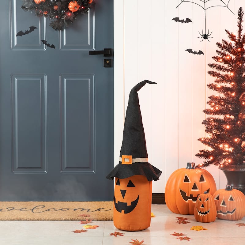 Glitzhome 24"H Halloween Linen Jack-O-Lantern Doorstop Porch Decor