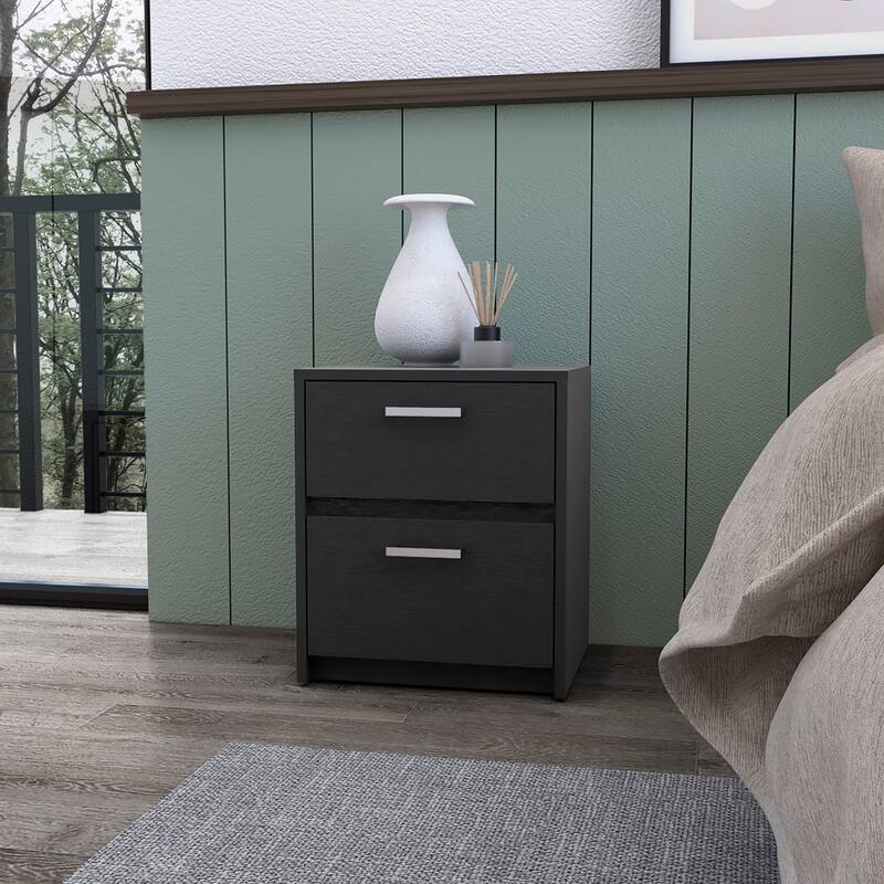 Modern 2-Drawer Nightstand with Metal Handles - Wenge