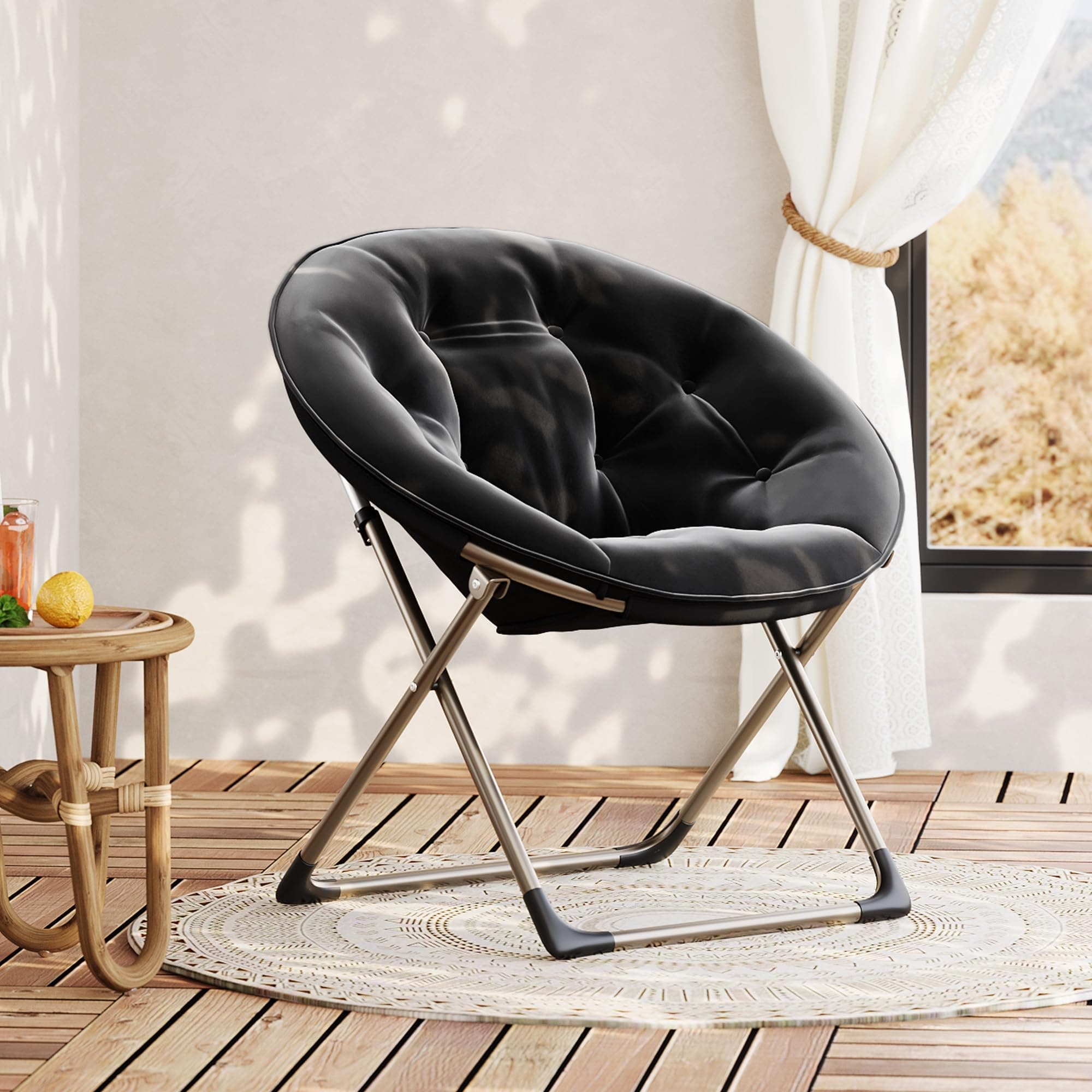 Oversized Faux Fur Foldable Saucer Chair,Metal Frame Lounge Chair