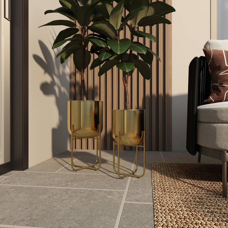 Iron Glam Contemporary Planter (Set of 2) - S/2 16", 13"H