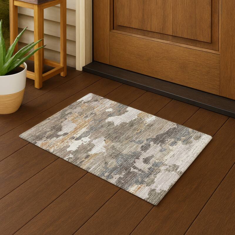 Machine Washable Indoor/ Outdoor Abstract Casual Chantille Rug - Brown - 1'8" x 2'6"