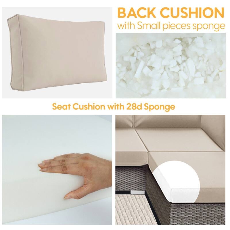 14 Pcs Outdoor Furniture Replacement Cushions Fits 6-seat Sectional Rattan Conversation Set (Only cushions+covers, no sofa.)