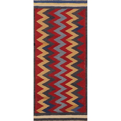 Geometric Chevron Kilim Oriental Kitchen Area Rug Wool Hand-woven - 3'1" x 6'3"