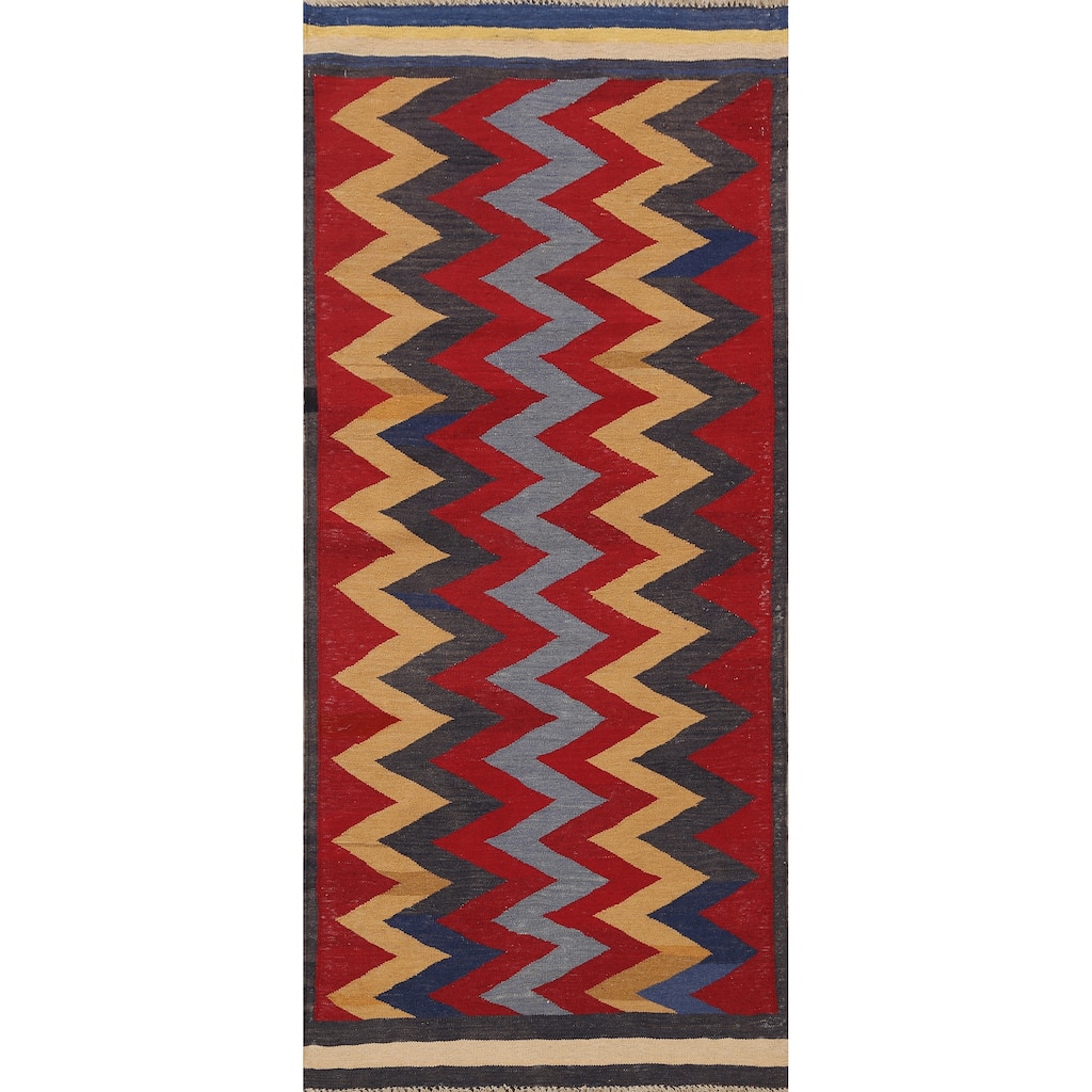 Geometric Chevron Kilim Oriental Kitchen Area Rug Wool Hand-woven - 3'1" x 6'3"
