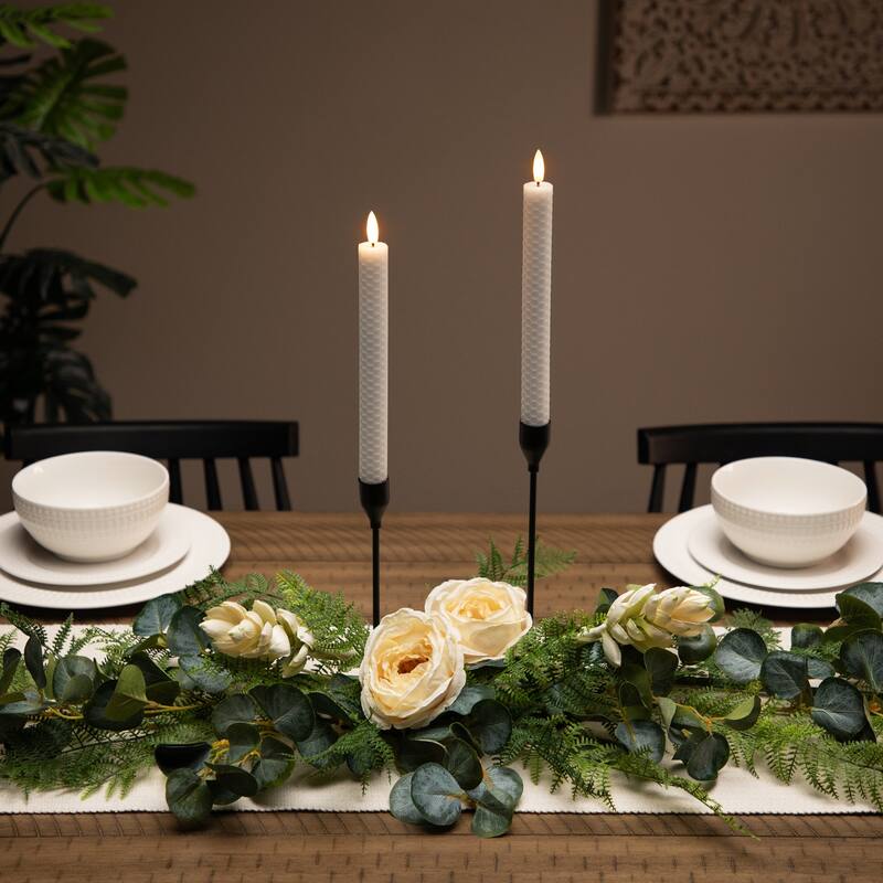 LED Flickering Flameless Taper Honeycomb Christmas Candles - 9.5" - Set of 2 - White
