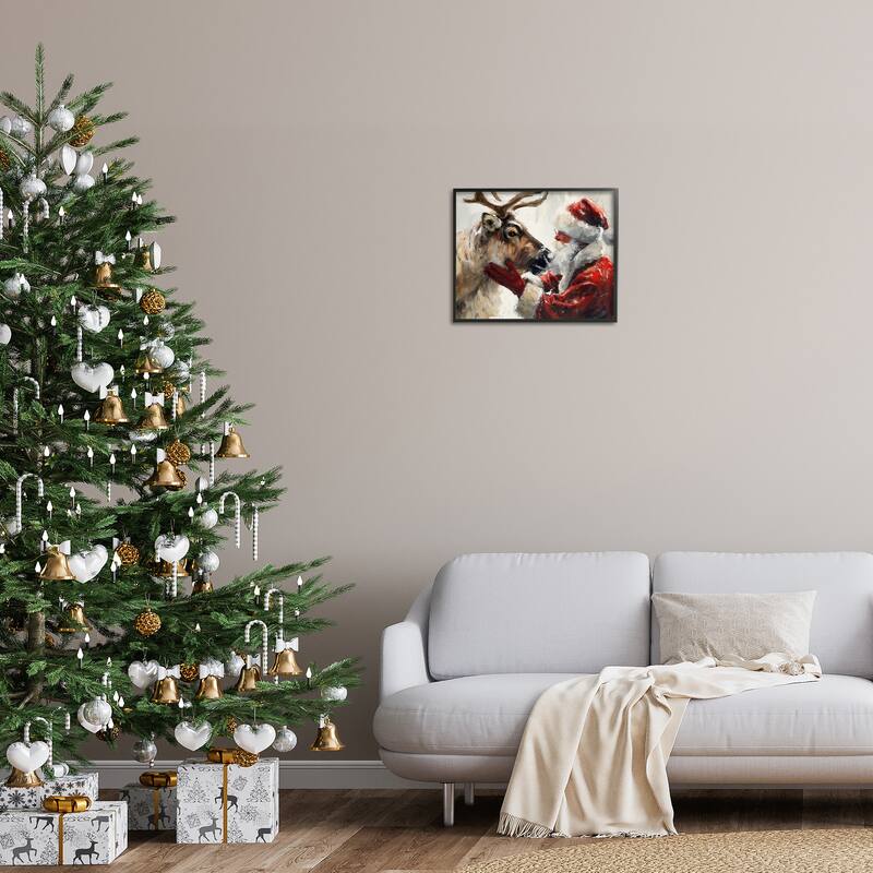 Stupell Traditional Santa & Reindeer Framed Giclee Art Design By Arlington Prints