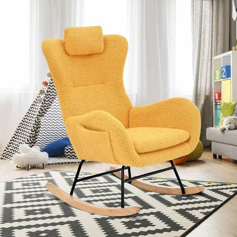 Teddy Upholstered Rocking Chair with Padded Seat, Backrest & Armrests - 26.38 "W* 34.25"D *36.22 "H