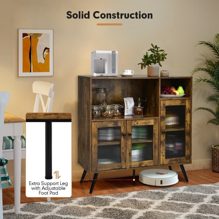 Buffet Kitchen Storage Cupboard with Glass Door and Adjustable Shelves-Rustic Brown - 39.5" x 15.5" x 39.5" (L x W x H)