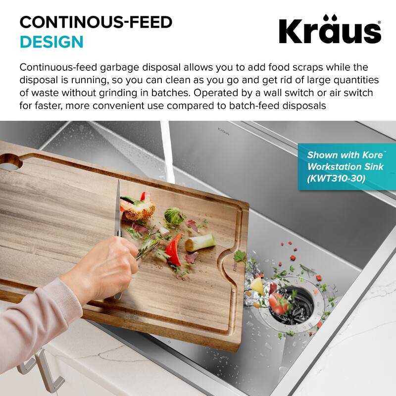 KRAUS WasteGuard Continuous Feed Garbage Disposal for Kitchen Sinks
