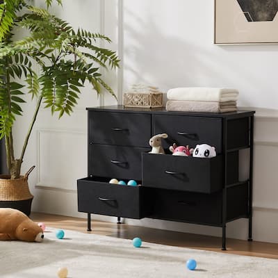 Tall Dresser Storage Tower with 6 Fabric Drawers, Grey, Black, Rustic Brown,White
