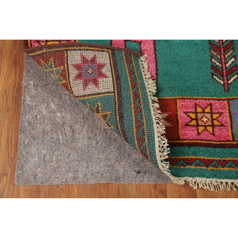 Hand Knotted Oriental 100% Wool Carpet Traditional Tribal Green Heriz (serapi) Runner Rug - 9' 10'' X 4' 2''